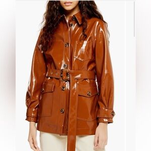 Topshop Casey Belted Faux Leather Glossy Jacket